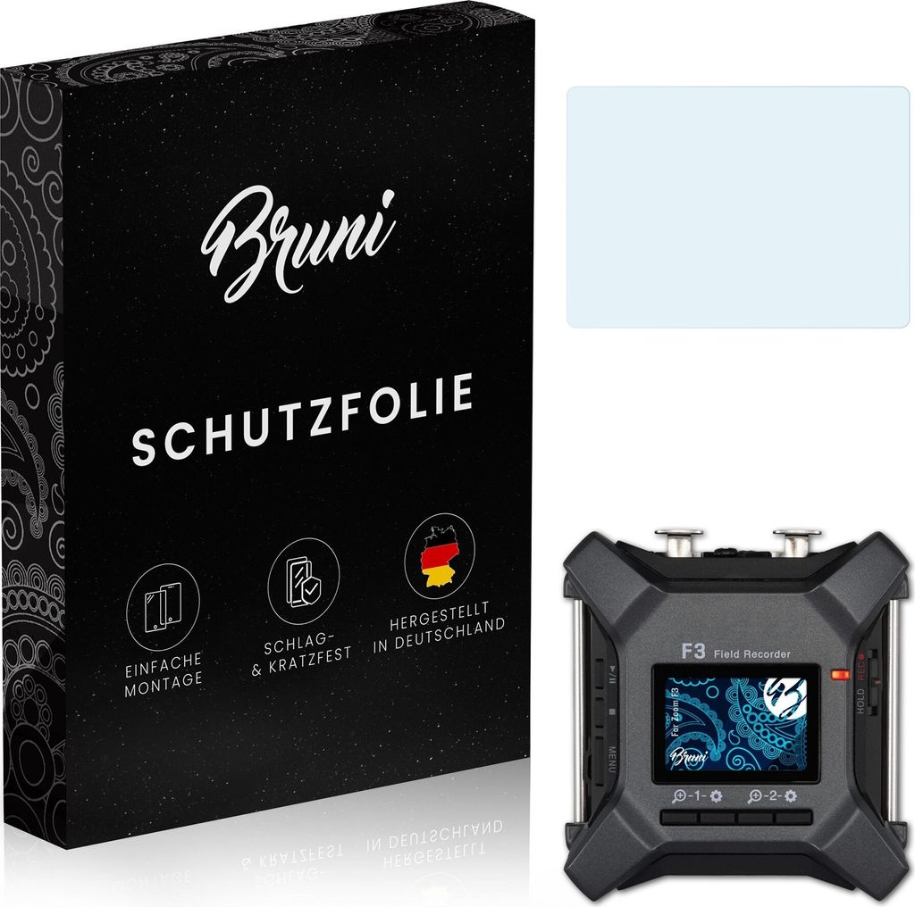 Bruni Basics-Clear 2x Schutzfolie kompatibel mit Zoom F3 Folie