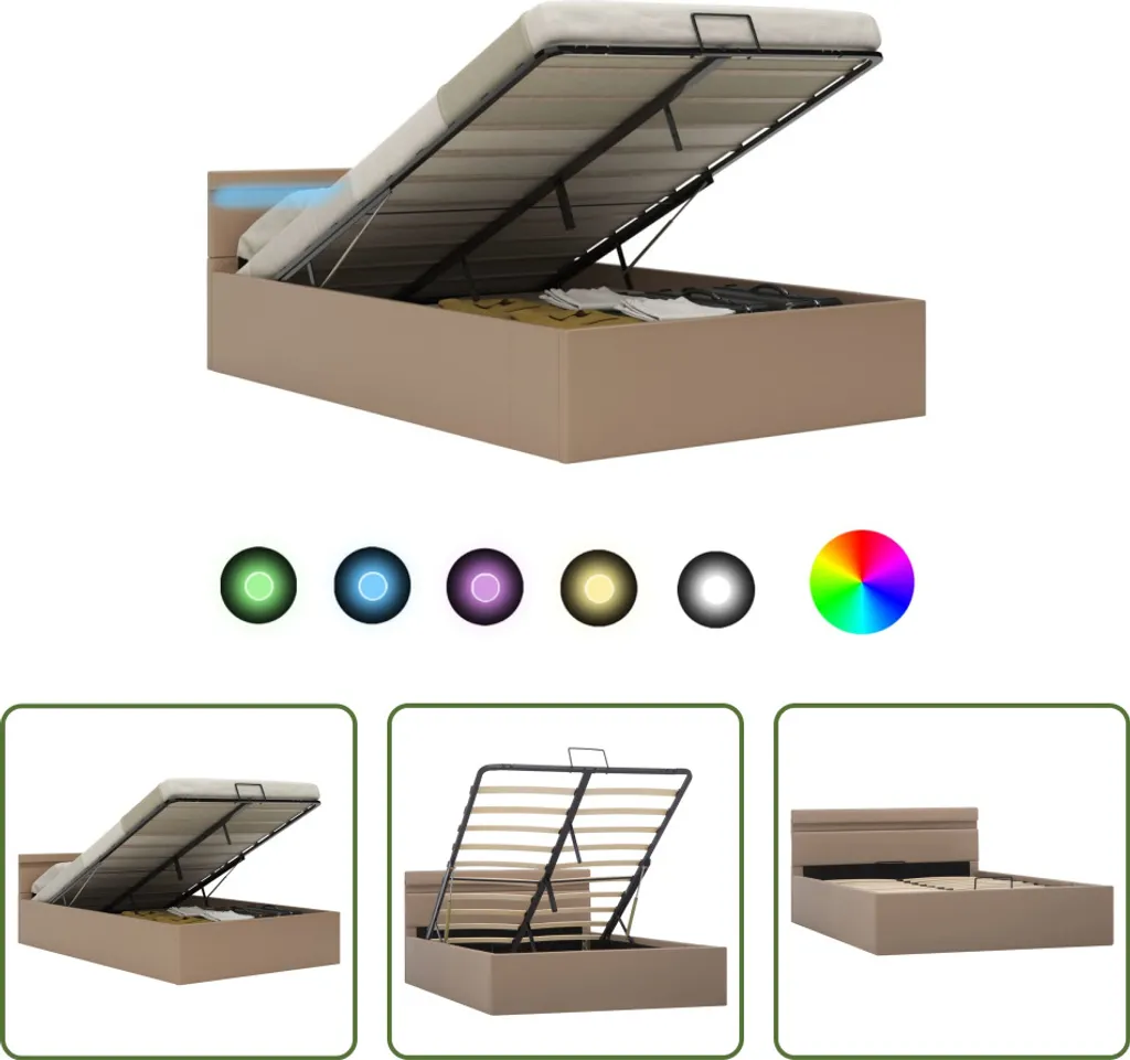 Lit Coffre 140x200 cm avec LED Intégrées en Similicuir Marron Foncé