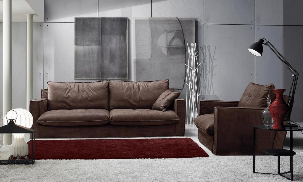 Sofagarnitur 3+1 Sitzer Luxus Set Sofas Sessel Leder Wohnzimmer JVmoebel