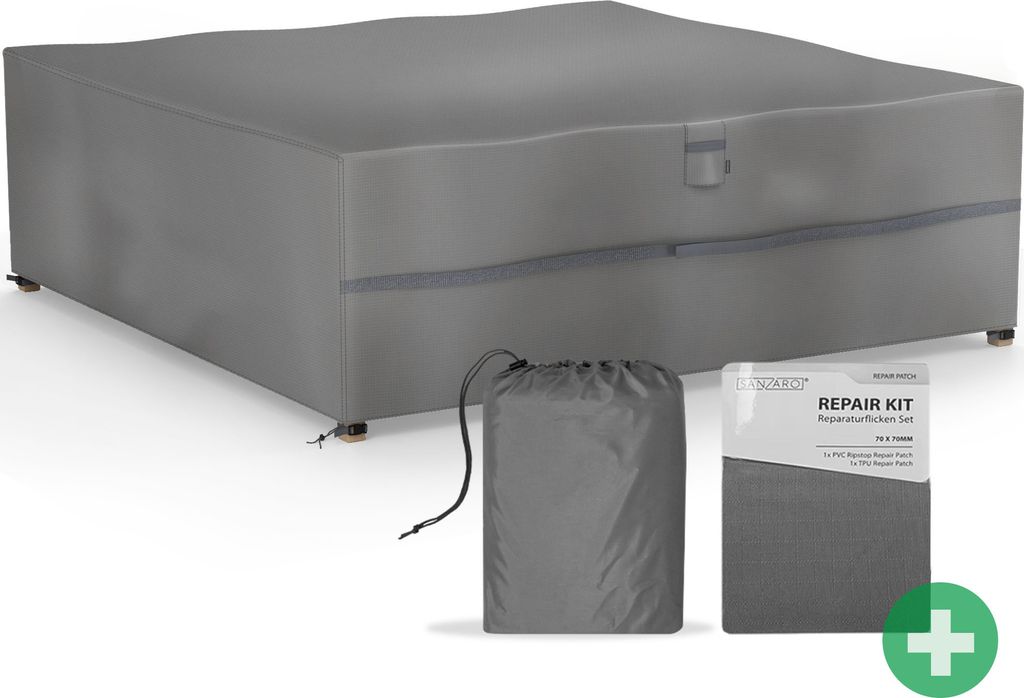 SANZARO Gartenmöbel Abdeckung für Loungemöbel Sofas Winterfest | RipStop-Technologie | 600D Oxford Gewebe| UV-Beständig | 255x255x80cm