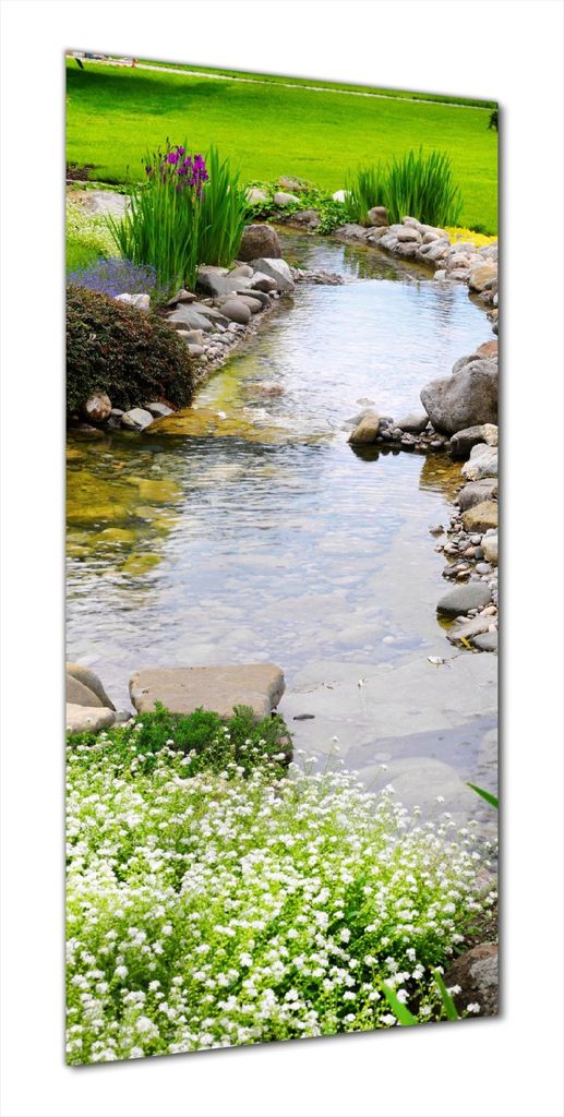 Wallario selbstklebende Duschrückwand 80 x 180 cm mit Motiv Blumen am Teich - Wandverkleidung mit Hochglanzlaminat in Glasoptik