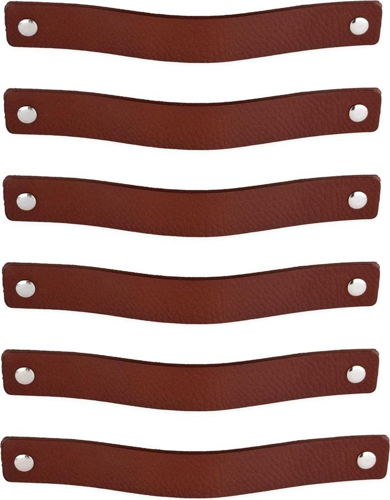 Brute Strength - Lederne Möbelgriffe - Cognac - 6 Stück - 20 x 2,5 cm - Schrankgriff, Türgriff für Küche, Badezimmer, Schränke, Kommode, Holz