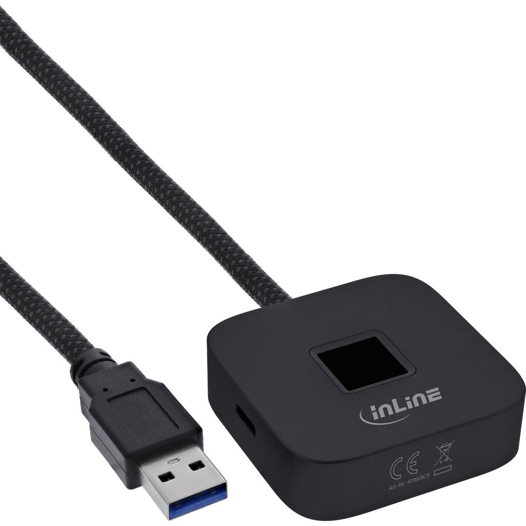 InLine® USB Fingerabdruckscanner mit Hub, Windows Hello, Produktbild 