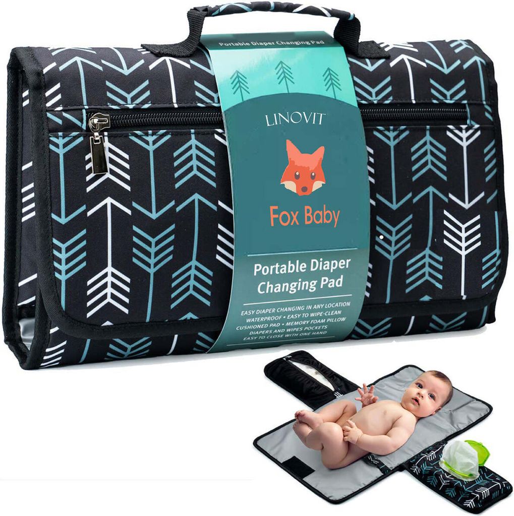 Tragbare Wickelauflage 35x60 cm, wasserfest, Memory-Foam-Kissen, Taschen, Einhandbedienung