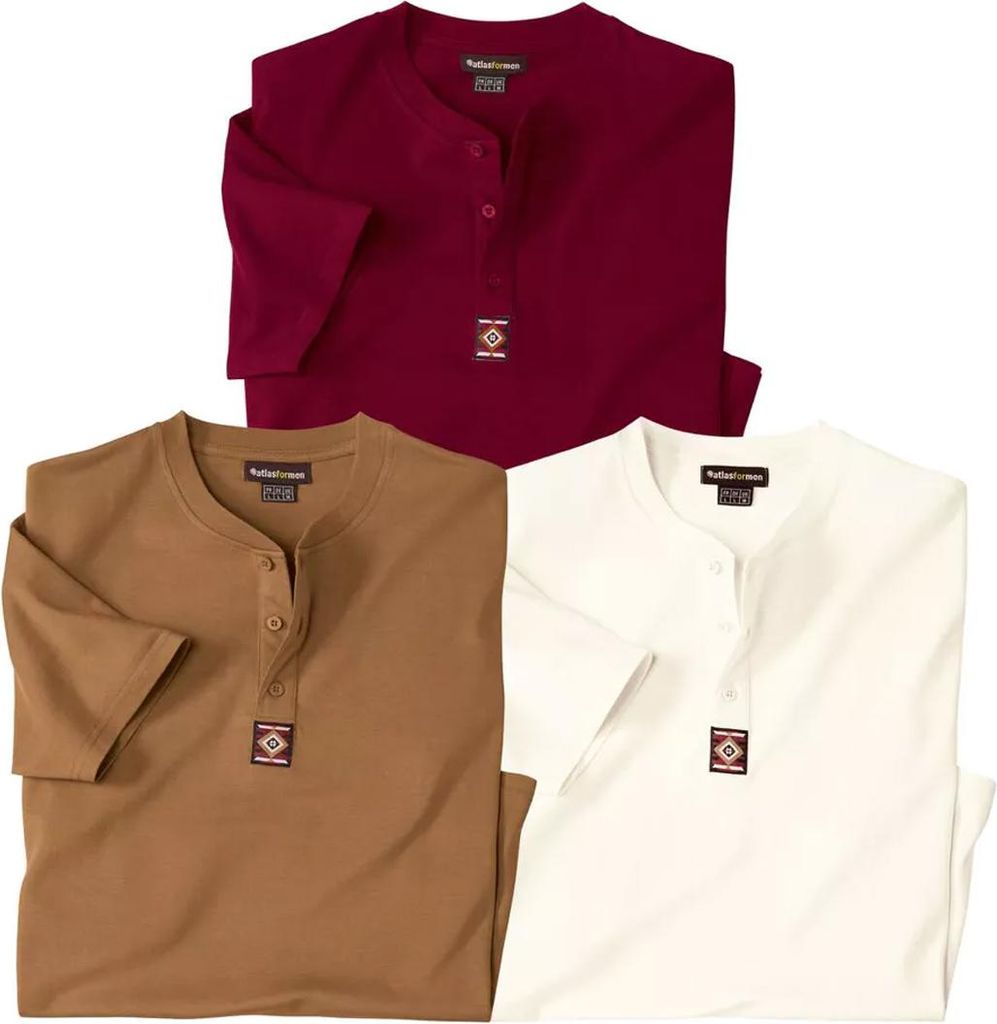 Atlas For Men - T-Shirt Knopfhals für Herren(3er-Pack) AF2202 (6XL) (Burgunderrot/Ecru/Braun)
