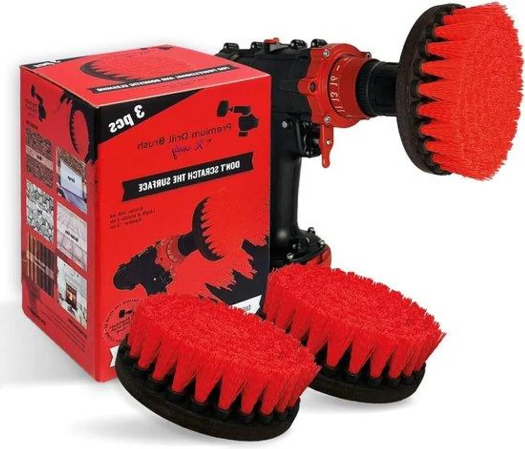Lot de 3 brosses à récurer rouges 13 cm pour pierre et sols de garage