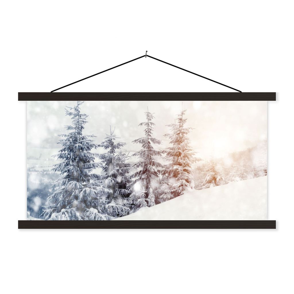 MuchoWow Textilposter Baum - Schnee - Winter 60x30 cm mit schwarzem Rahmen - Textilien