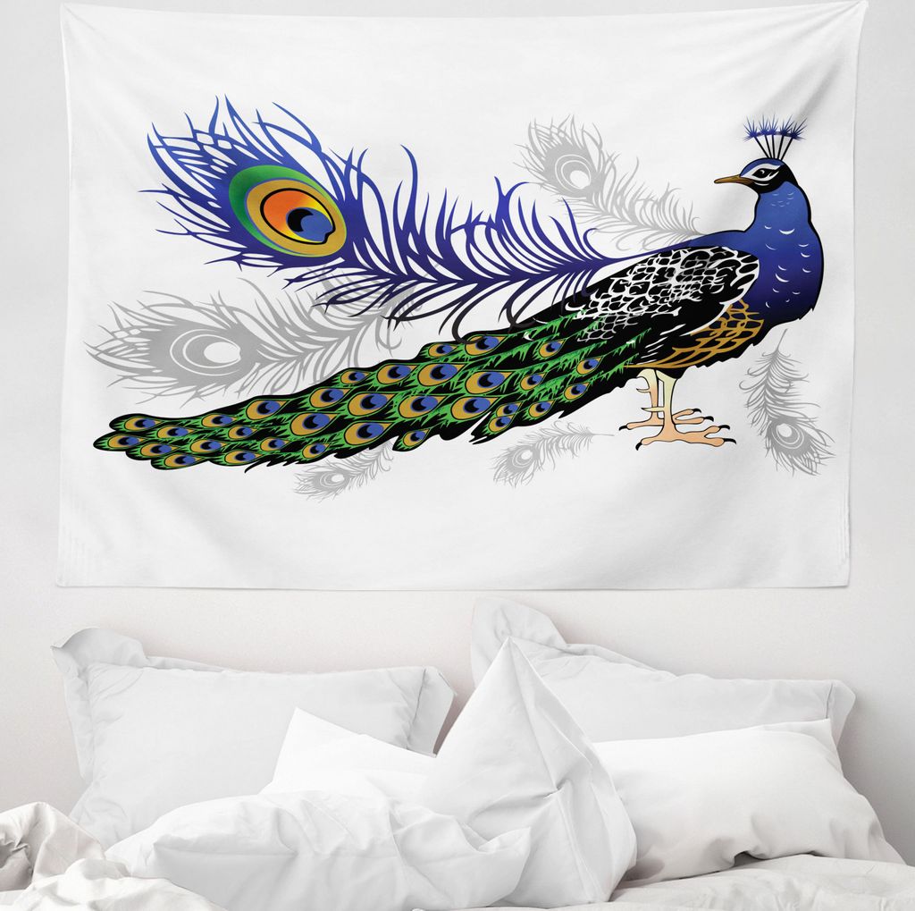 ABAKUHAUS Frühling Wandteppich, Wilde Pfauenfeder aus Weiches Mikrofaser Stoff Waschbar ohne Verblassen Digitaldruck, 150 x 110 cm, Mehrfarbig