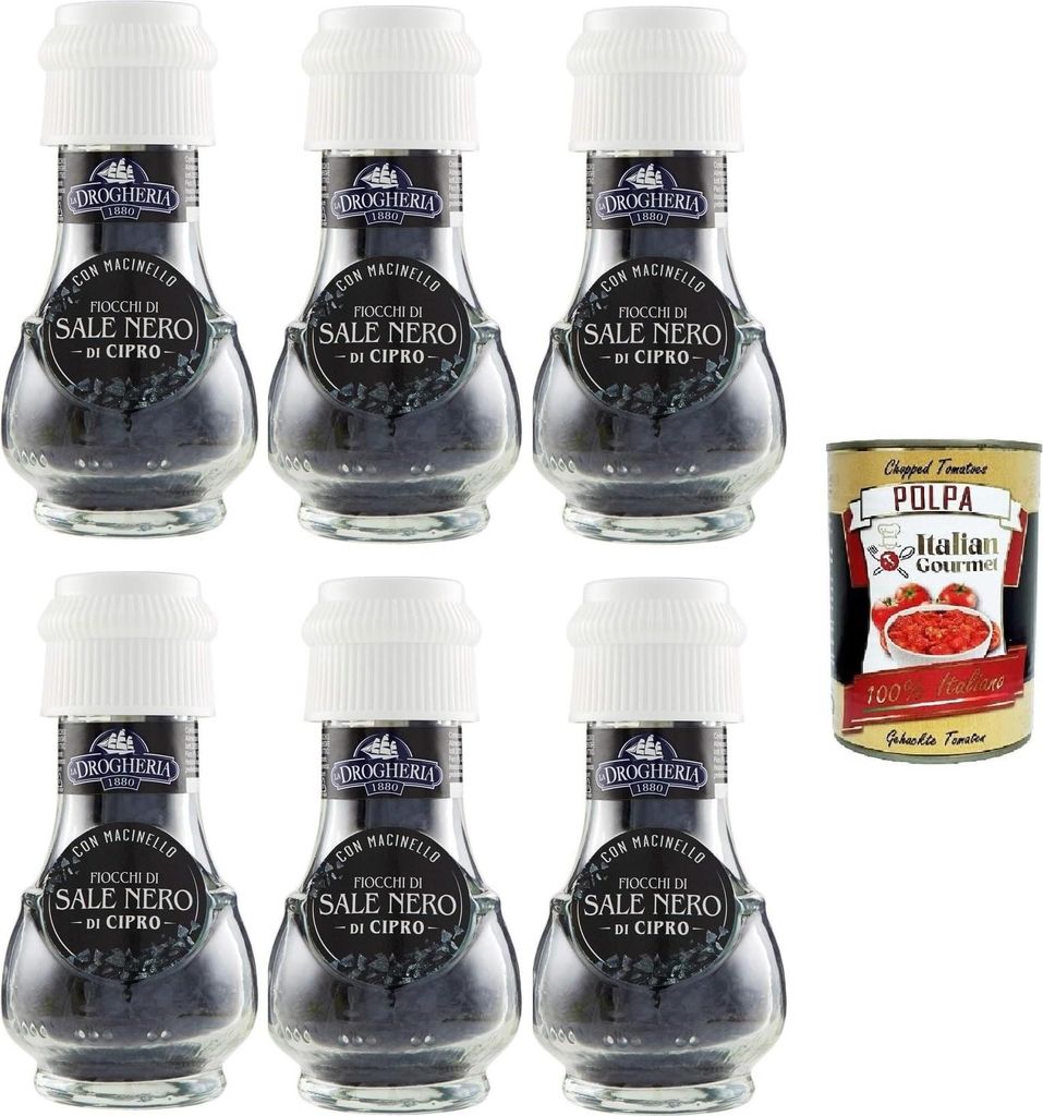 La DrogheriaNero di Cipro Schwarzes Salz aus Zypern 6x 50gr + Italian Gourmet polpa 400g