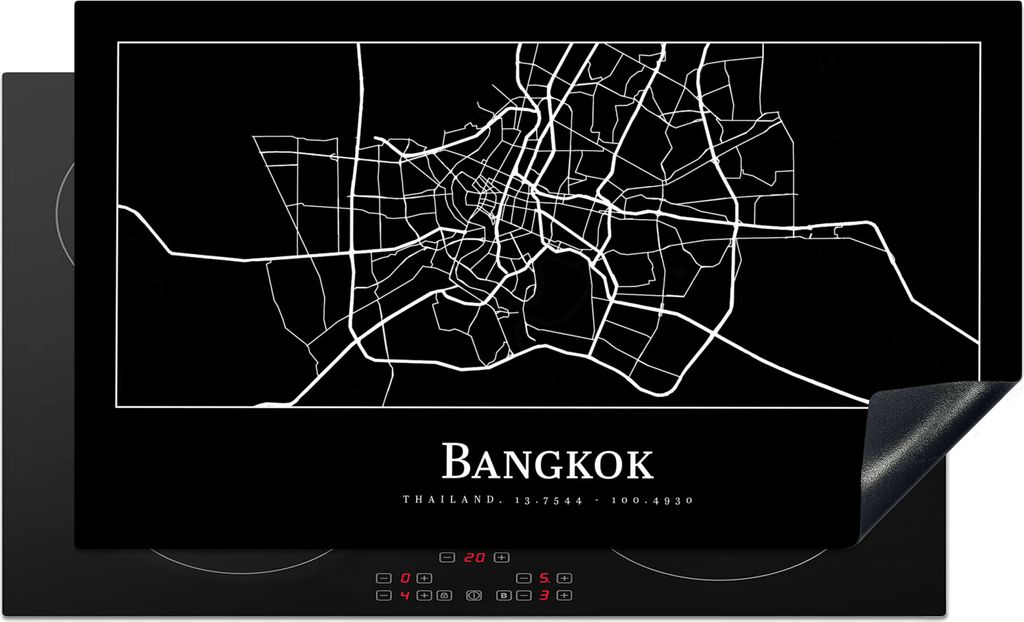 KitchenYeah Herdabdeckplatte Bangkok - Karte - Stadtplan , 90x52cm, Küche Deko, Glaskeramikfeld Herdabdeckung, Abdeckplatte fùr Kochfeld