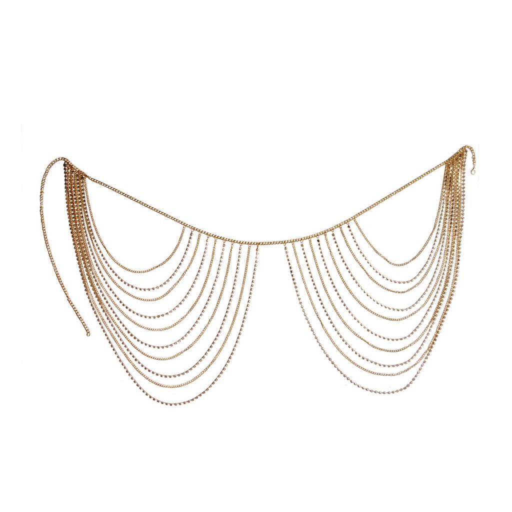 y Körperkette, praktischer Legierungs-Strassstein, mehrschichtiger Taillenschmuck für Geschenke-Golden
