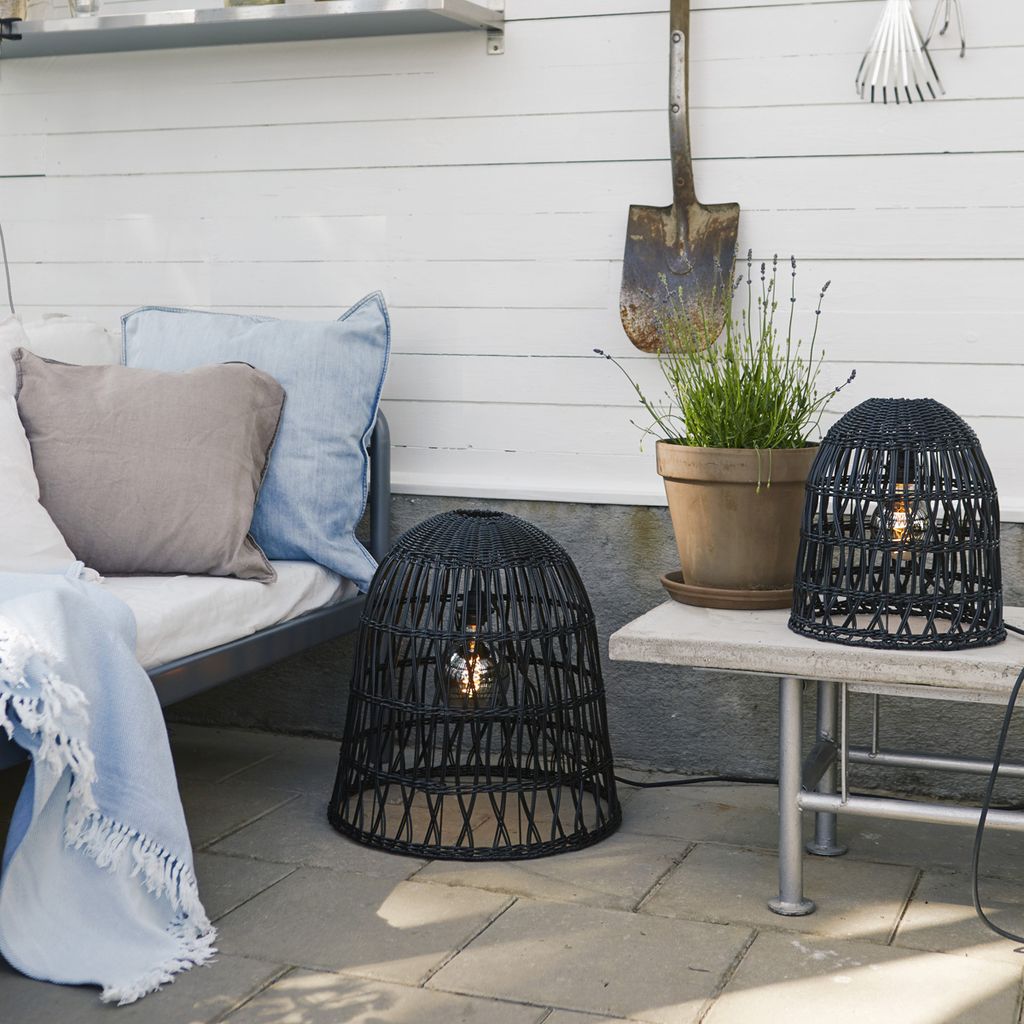 Lampenschirm BELL wetterfest - Rattan-Optik - für E27 Fassungen - D: 48cm/H: 50cm - schwarz