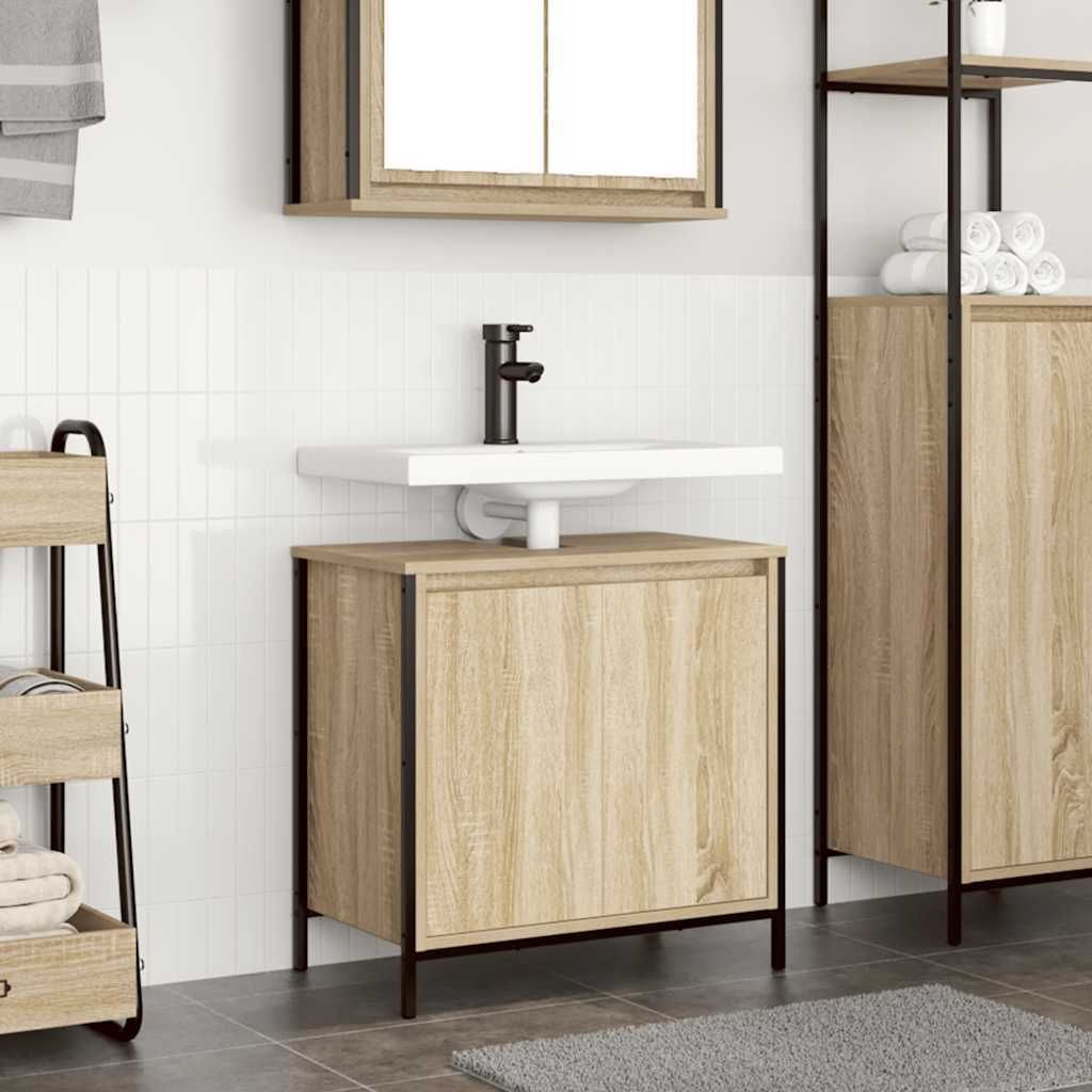 Möbel Waschbeckenunterschrank Sonoma-Eiche 60x34,5x60 cm - Badspiegel 861893