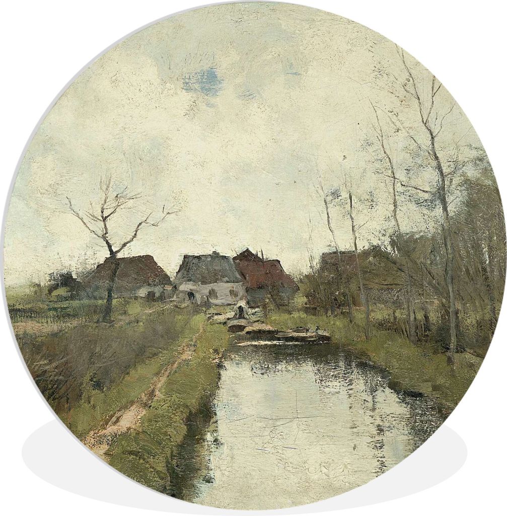 MuchoWow Rundes Wandbild - Runde Bilder Häuschen an einem Graben - Gemälde von Anton Mauve Ø 90 cm Kreis Wanddekoration Kunststoff - Wandkreis...