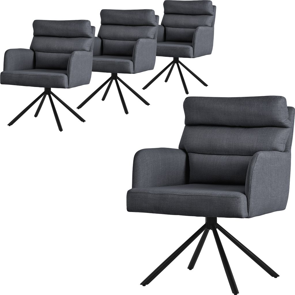 ML-Design Esszimmerstühle drehbar 4er Set Anthrazit Wohnzimmerstühle mit Arm- und Rückenlehne Rückenkissen Metallbeine Drehstuhl Auto-Position ...
