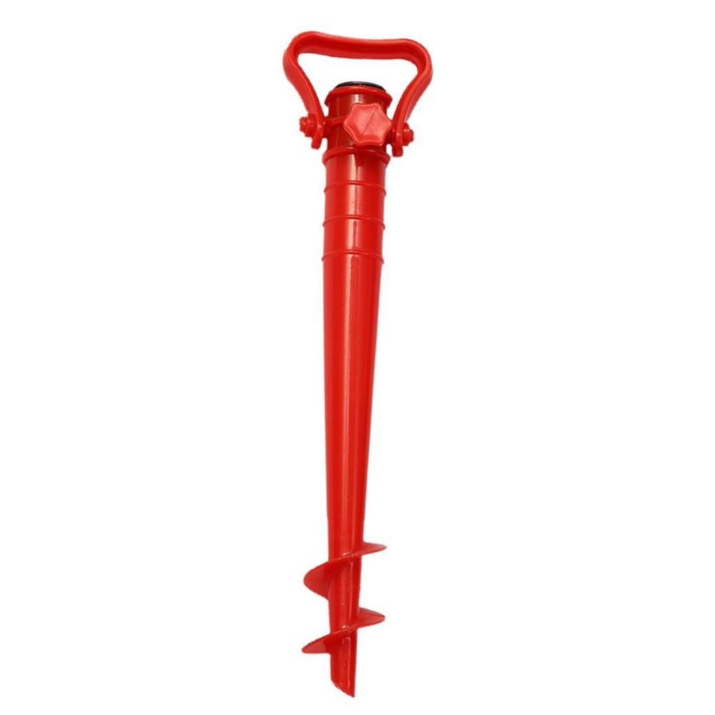 Strandschirm-Ständer, rostfrei, roter Erdspieß für Strand, Angeln & Outdoor