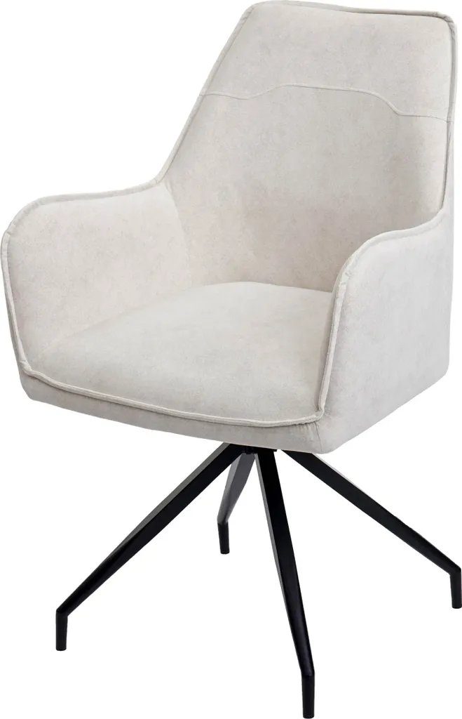 Fauteuil de table en tissu beige et pieds métal noir pour salle à manger
