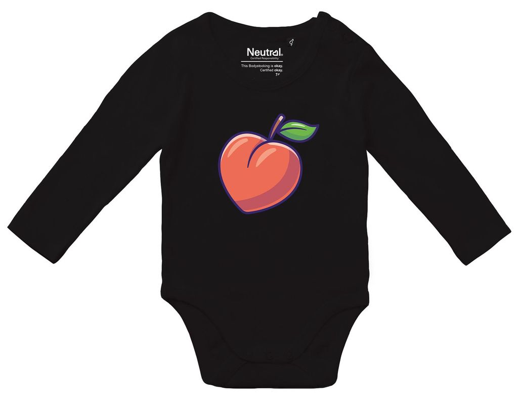 Huuraa Baby Body Pfirsich Comic 68 Black Baumwolle Fairtrade Langarmbody Geschenkidee