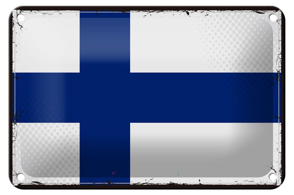 Blechschild Flagge Finnlands 18x12cm Retro Flag of Finland Dekoration