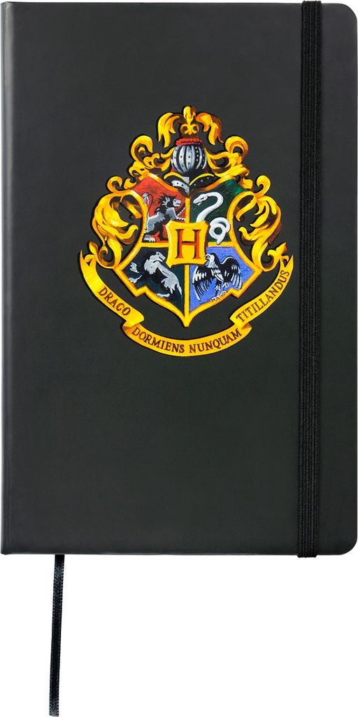 Harry Potter - Hogwarts Logo Hardcover Notizbuch 80 Blatt mit Gummiband Schwarz 13 x 21 cm