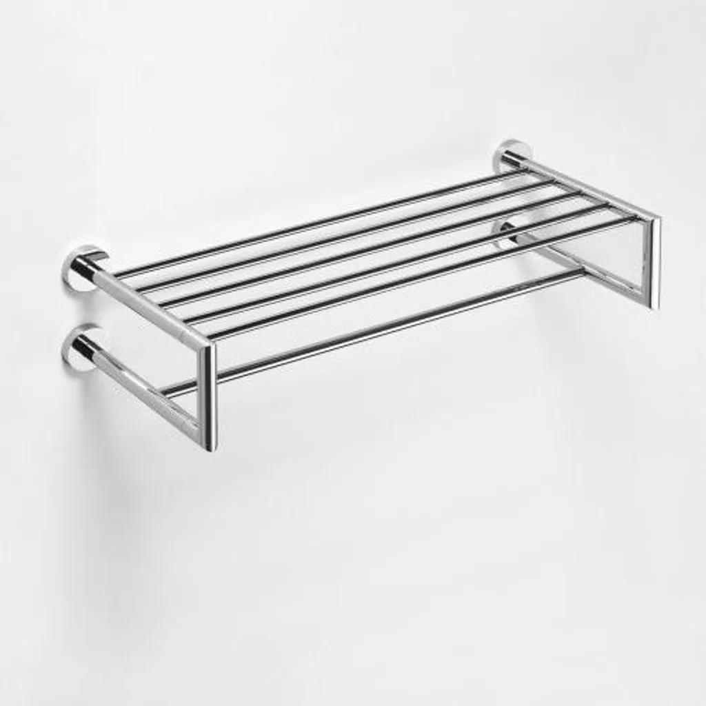 Porte-serviettes OMEGA à double barre trapèze et tablette 65,5 cm