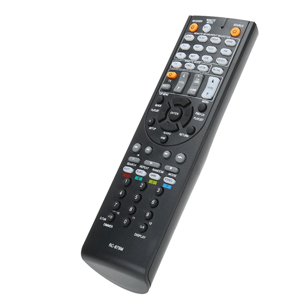 A black remote control is shown against a white background.