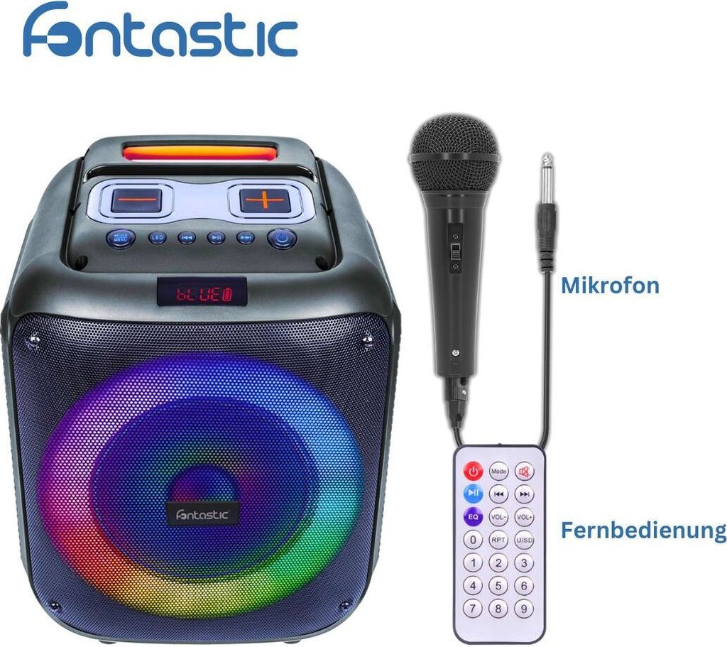 Drahtloser Party-Lautsprecher, 60W, Mikrofon & LED Karaoke, Produktbild 