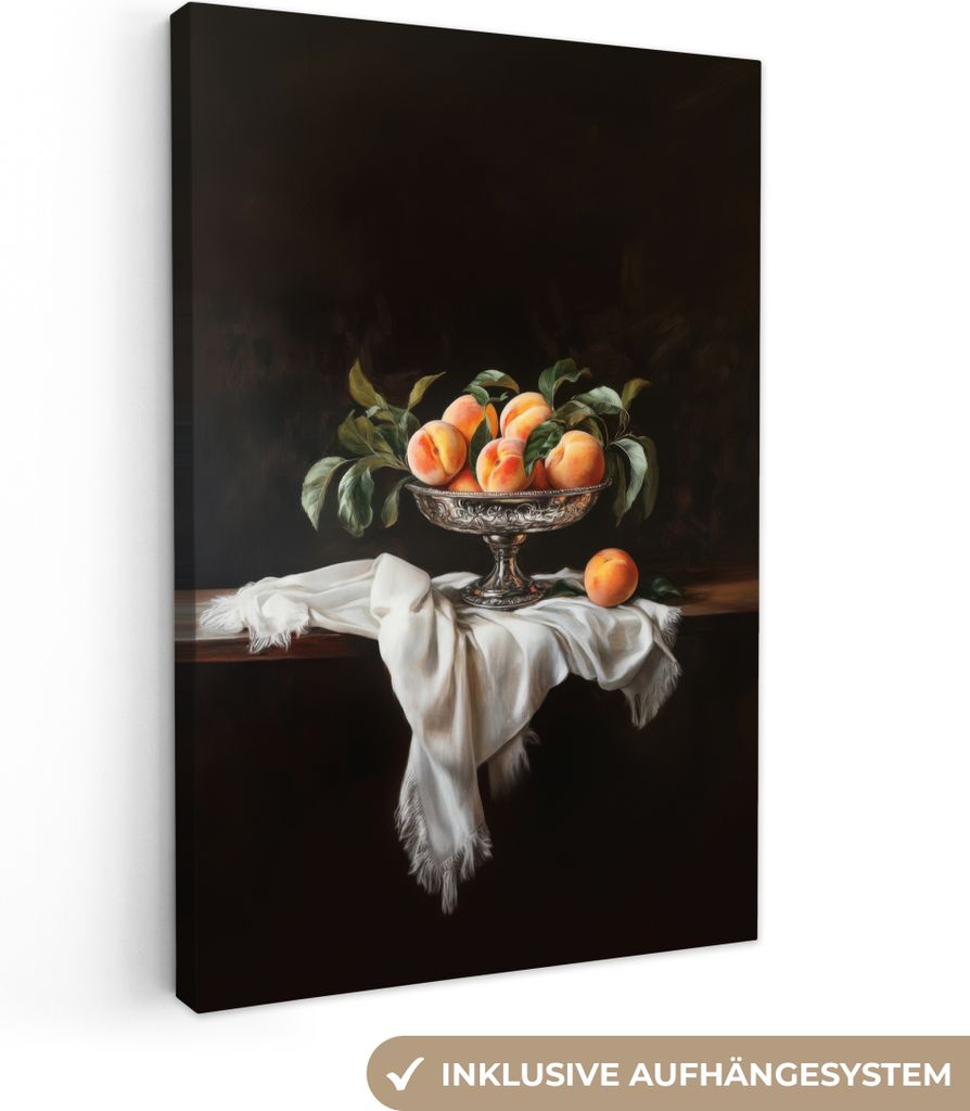 Wanddeko 20x30 cm - Stilleben - Pfirsiche, Leinwand Bilder Wohnzimmer