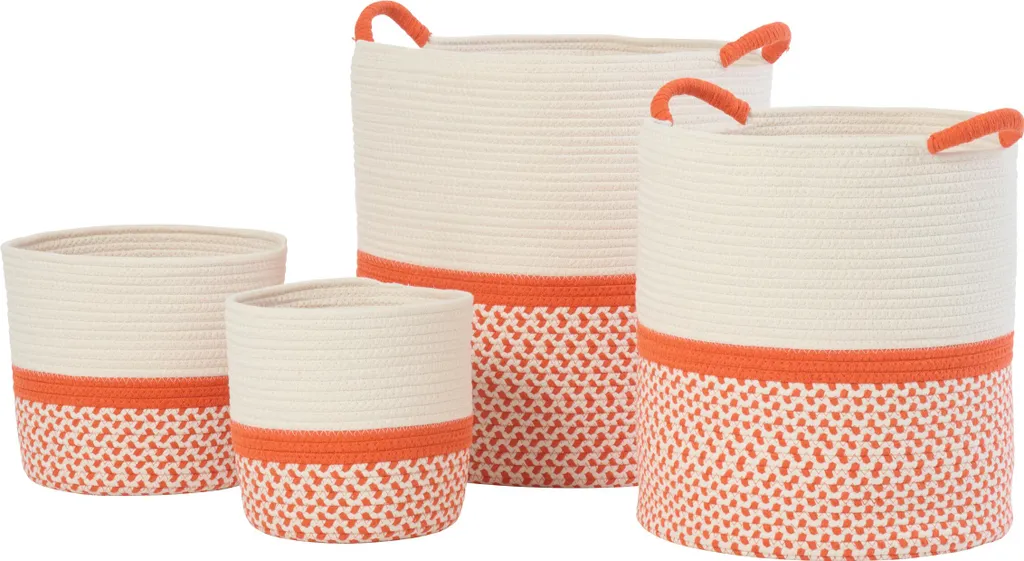 Set 4 Paniers J-Line Bicolores Orange et Blanc en Polyester Durable