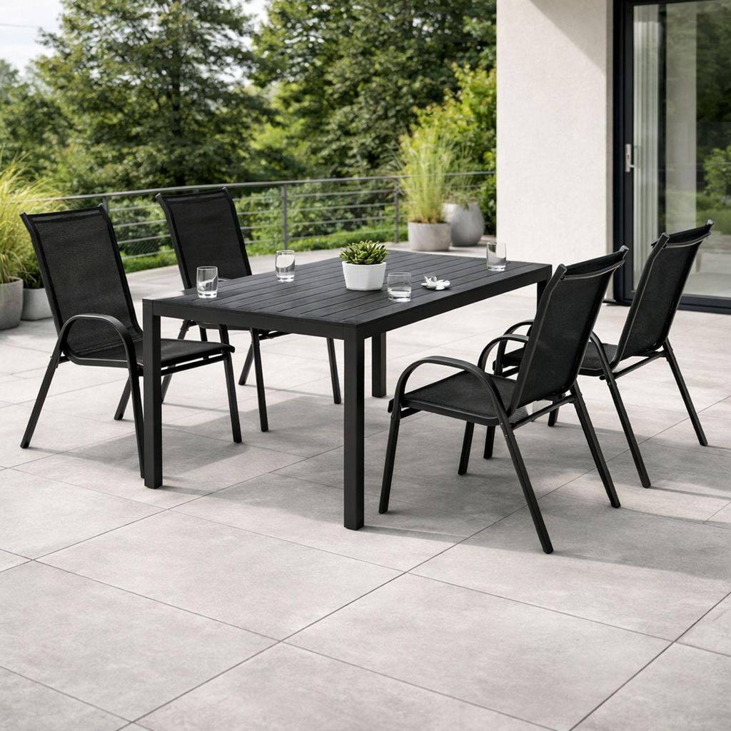 Gartengarnitur Sitzgarnitur 5-teilig 160x90cm Non-Wood Anthrazit/Grau