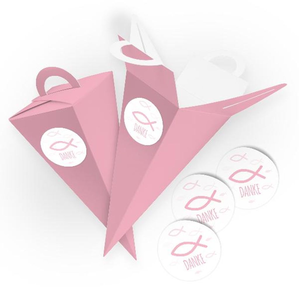 itenga SET V56 Fisch Danke rosa 25x Geschenktüte Schultüte 21 cm Rosa + Sticker