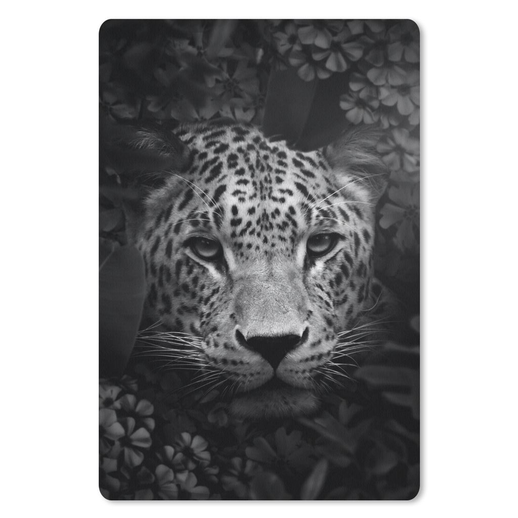MuchoWow Mauspad Mousepad Nahaufnahme eines Panthers mit Blumen im Dschungel - schwarz und weiß 40x60 cm - Mousepads - Maus Mat - Pad - Mausunte...