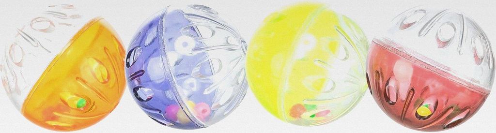 Rasselbälle-Set für Katzen - 4 Stück - Kugeln im Inneren erzeugen Rasseln - Kunststoff - diverse Farben/transparent - ø 4,5 cm - 4166