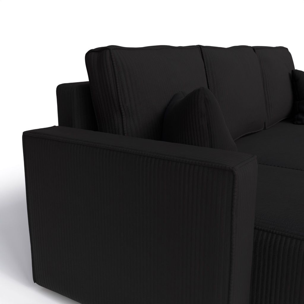 QLA Möbel Ecksofa Madrid mit Schlaffunktion, Sofa mit Bettkasten, Wohnzimmersofa, Couch, Soffa, Bettsofa. Farbe: Schwarz