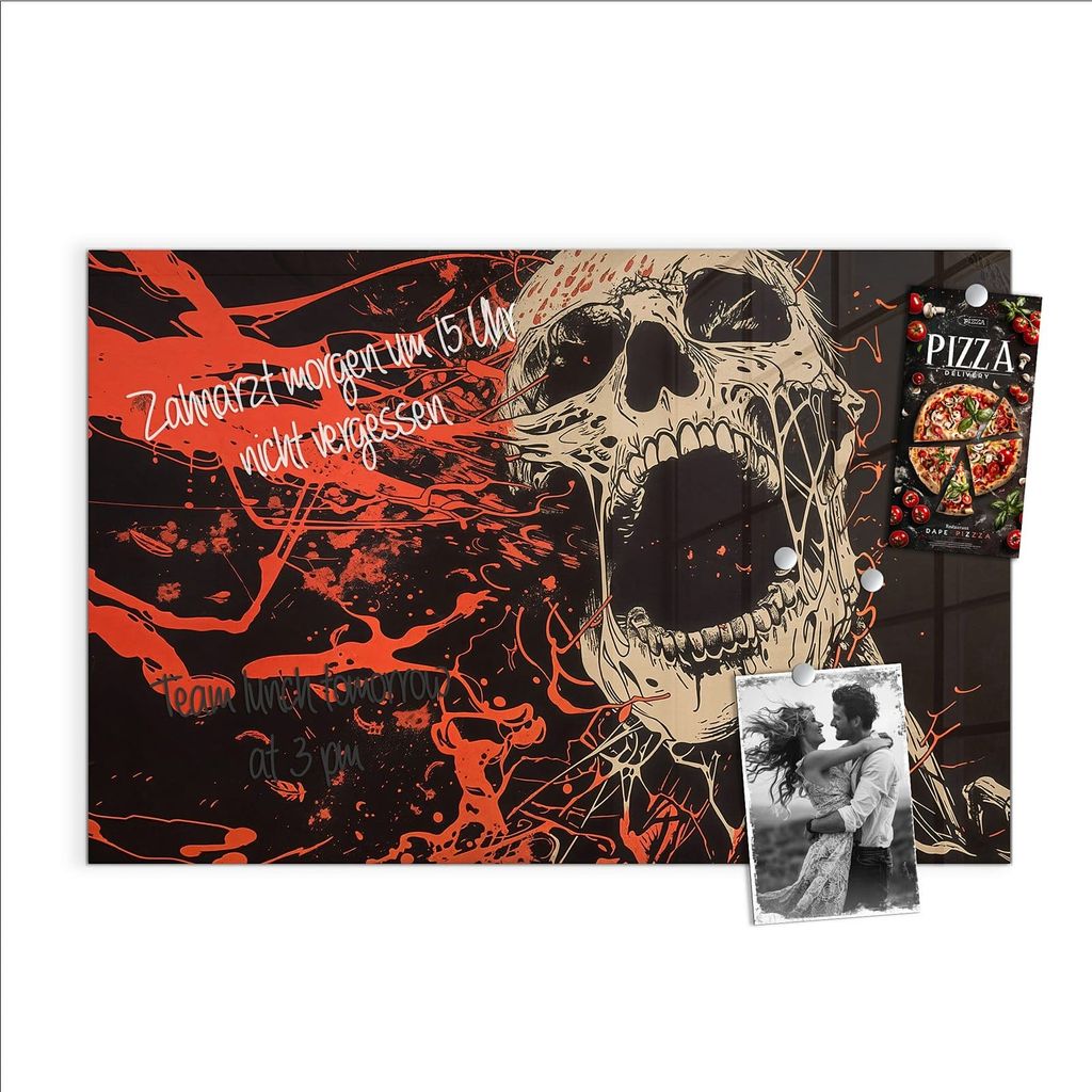 Magnettafel 90x60cm Pinnwand Whiteboard beschreibbar - Schreiendes Schädel