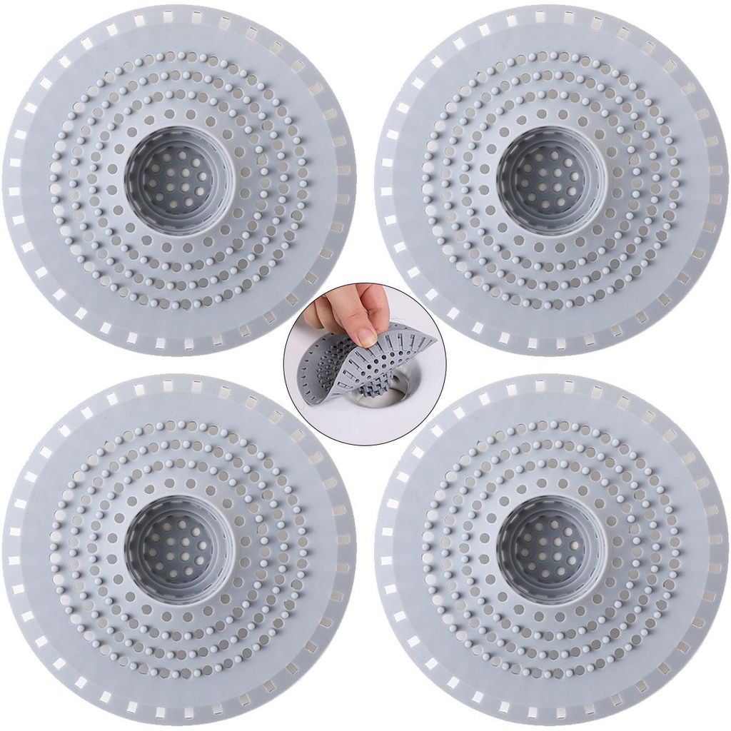 Haarfänger Dusche 4er Set, Silikon Abflusssieb mit Saugnäpfen, rutschfest für Badewanne, Dusche und Waschbecken