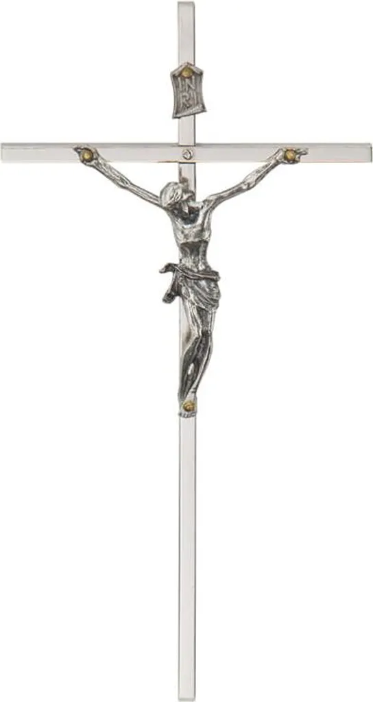 Simbolo di Fede: Croce Pendente Argento Nichelato 15,5 cm per Casa