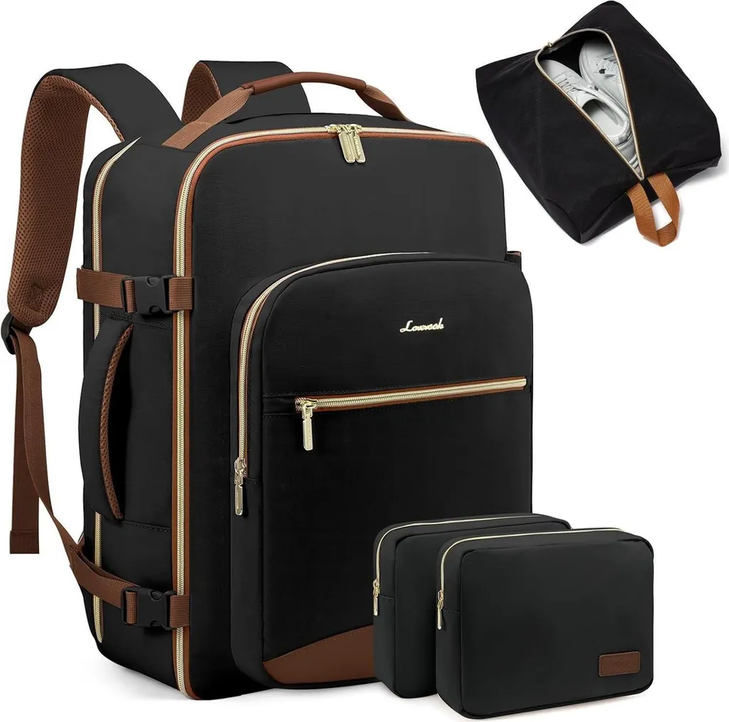 Sac à dos voyage femme 40L idéal avion et weekend noir et marron