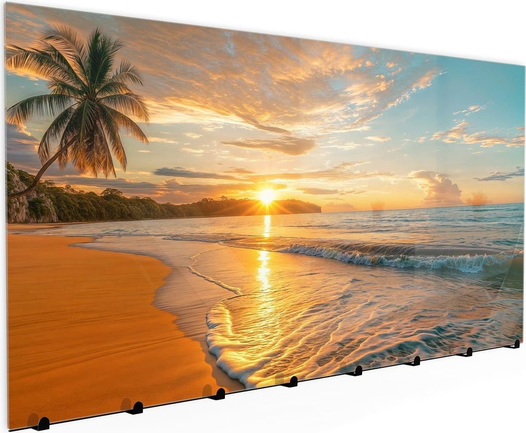 Wandgarderobe mit Magnetwand & Memoboard aus Glas Sonnenuntergang Strand