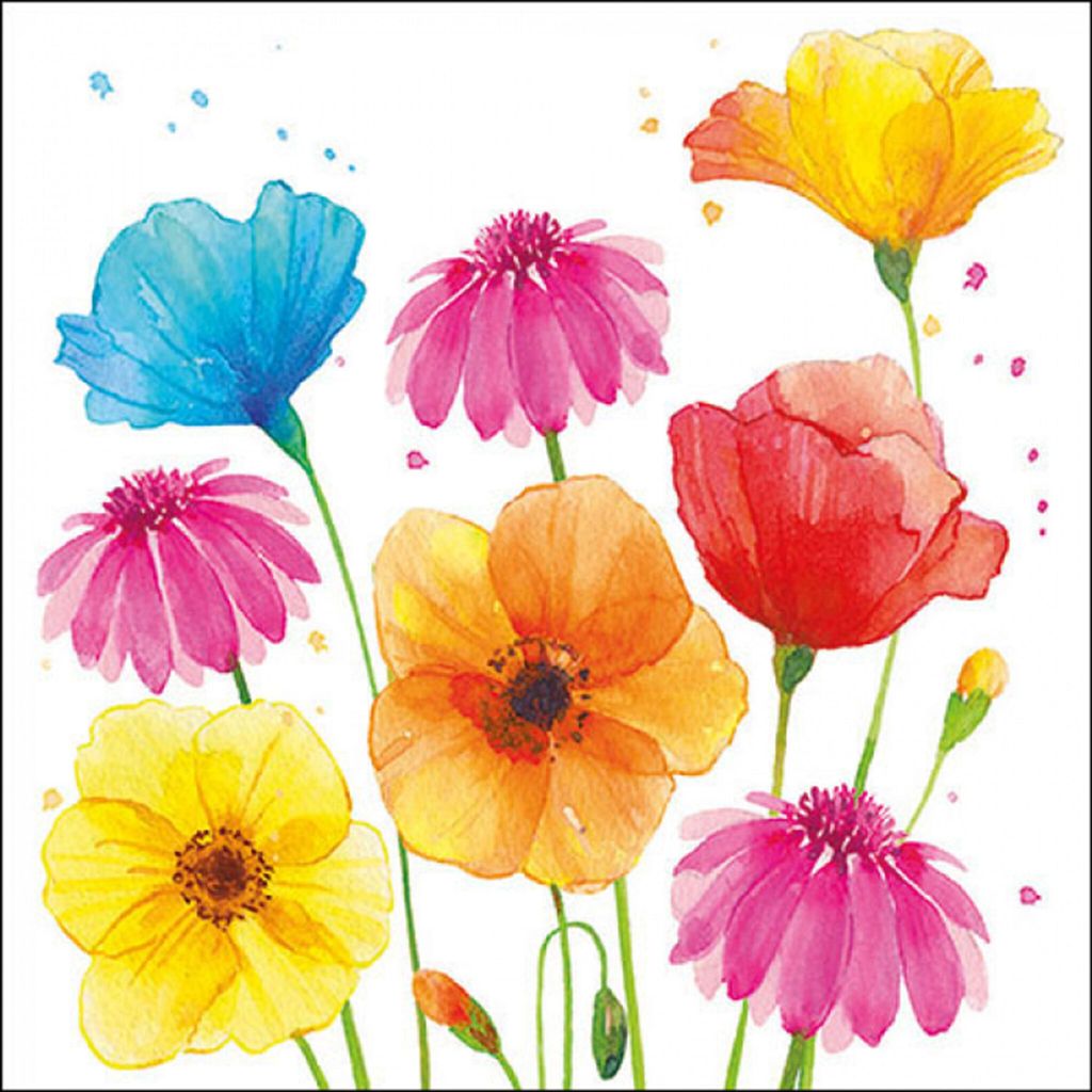 Servietten Papier 33x33cm 3-lag mit bunten Sommerblumen Motiv 20 Stück
