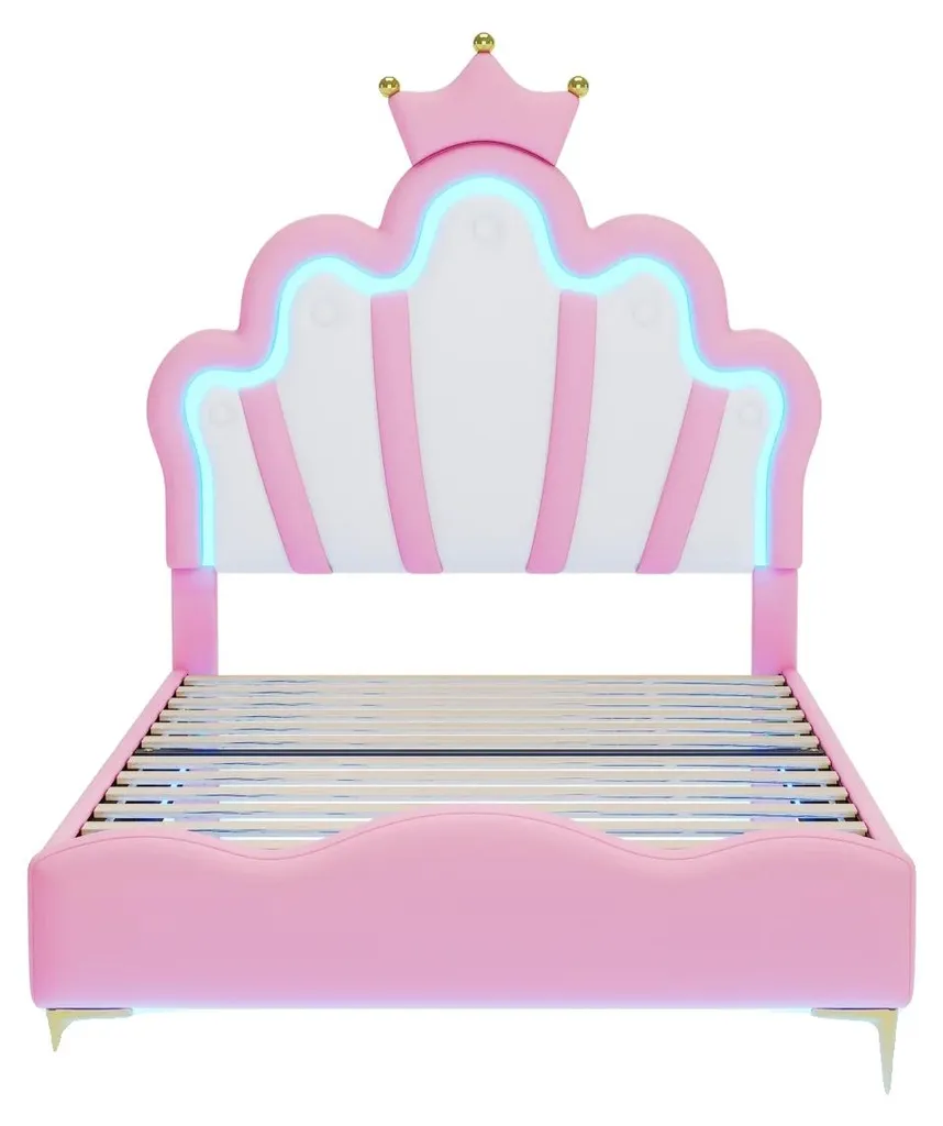 Lit enfant couronne avec LED rose 90x200 cm - Design féerique Princesse