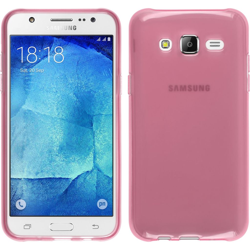 PhoneNatic Case kompatibel mit Samsung Galaxy J7 (2015 / J700) - rosa Silikon Hülle transparent + 2 Schutzfolien