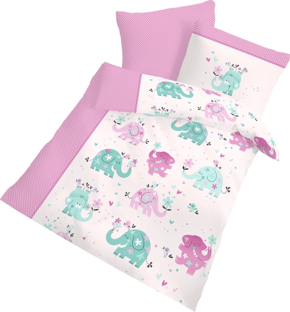 Dobnig Biber Kinderbettgarnitur rosa Elefanten-Motiv 2-tlg. 100x135 cm