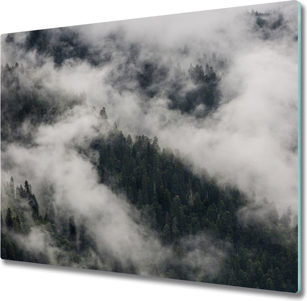 Glas Herdabdeckplatte 60x52 cm Spritzschutz Glasabdeckplatte Schneidebrett Nebel Wald