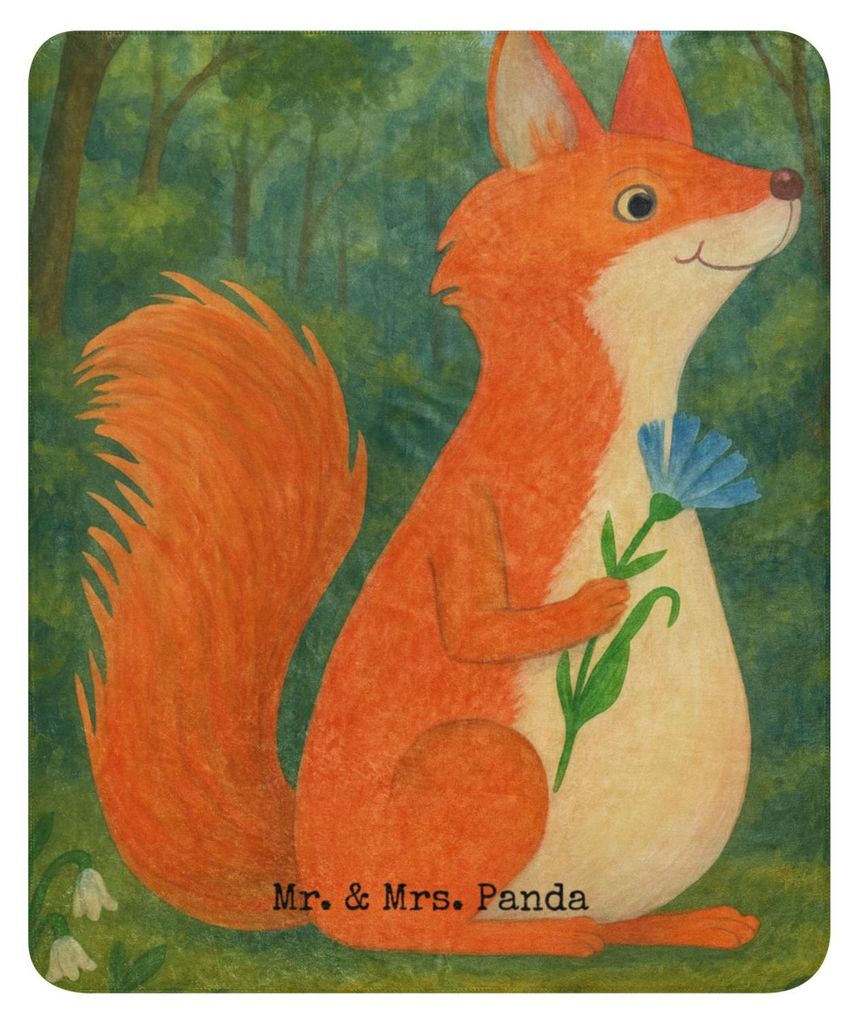 Mr. & Mrs. Panda Decke Eichhörnchen Blume Design 130 x 155 cm - Weiß - Geschenk, Flauschdecke, Heimdecke, Eichhorn, Lachen, Wärmedecke, Spruch P...