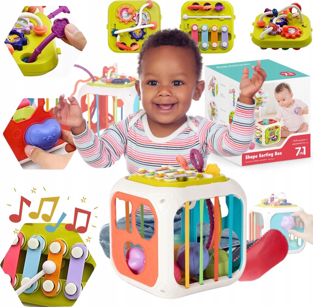 Sensory Cube Educational Sorter MONTESSORI 7in1 Zimbeln Produktbild 