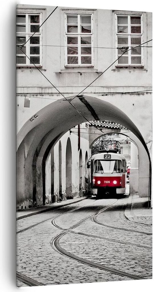 Bild auf Leinwand - Leinwandbild - Einteilig - Tschechisch Straßenbahn Prag - 65x120cm - Wand Bild - Wanddeko - Wandbilder - Leinwanddruck - Bilde...