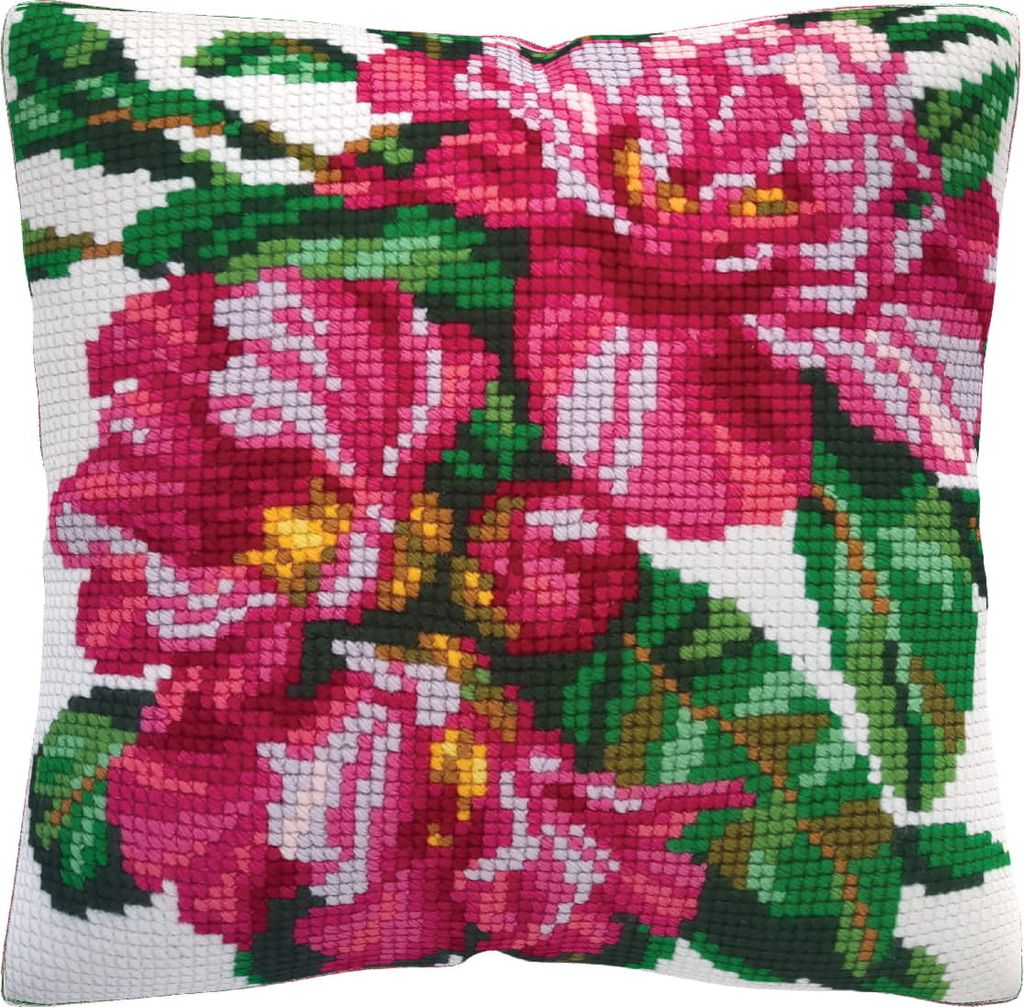 CDA Kreuzstichkissen Stickpackung "Azalee", bedruckt, 40x40cm