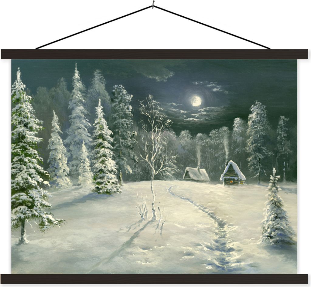 MuchoWow Textilposter Eine Illustration eines verschneiten Waldes 40x30 cm mit schwarzem Rahmen - Dekorationen