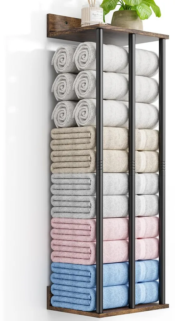 Porte-serviettes mural solide grande capacité - Support rustique de luxe